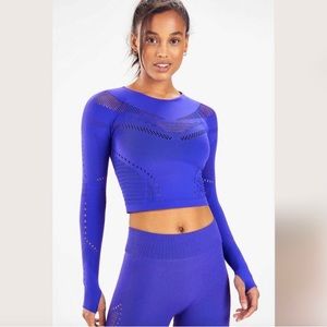 Fabletics Long Sleeve Crop Top - Sarah Sculpt Knit Small Blue